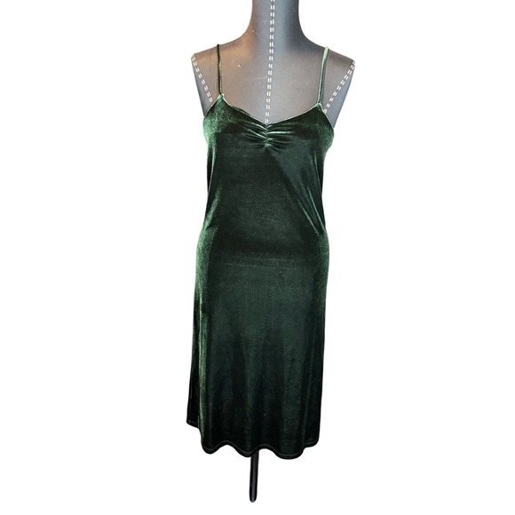 Loved One Dresses & Skirts - Witchy Velvet Slip Dress Dark Green Spaghetti Strap V Neck Midi Whimsigoth Y2K